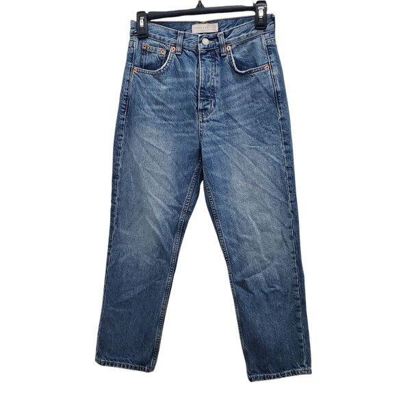 Topshop Editor Women's High Rise‎ Button Fly Straight Leg Mom Jeans Size 25x30 - Picture 1 of 6